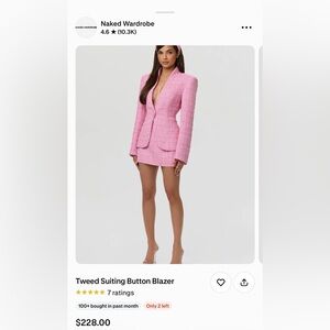 Naked Wardrobe -Pink Tweed Blazer - Women Jackets & Coats